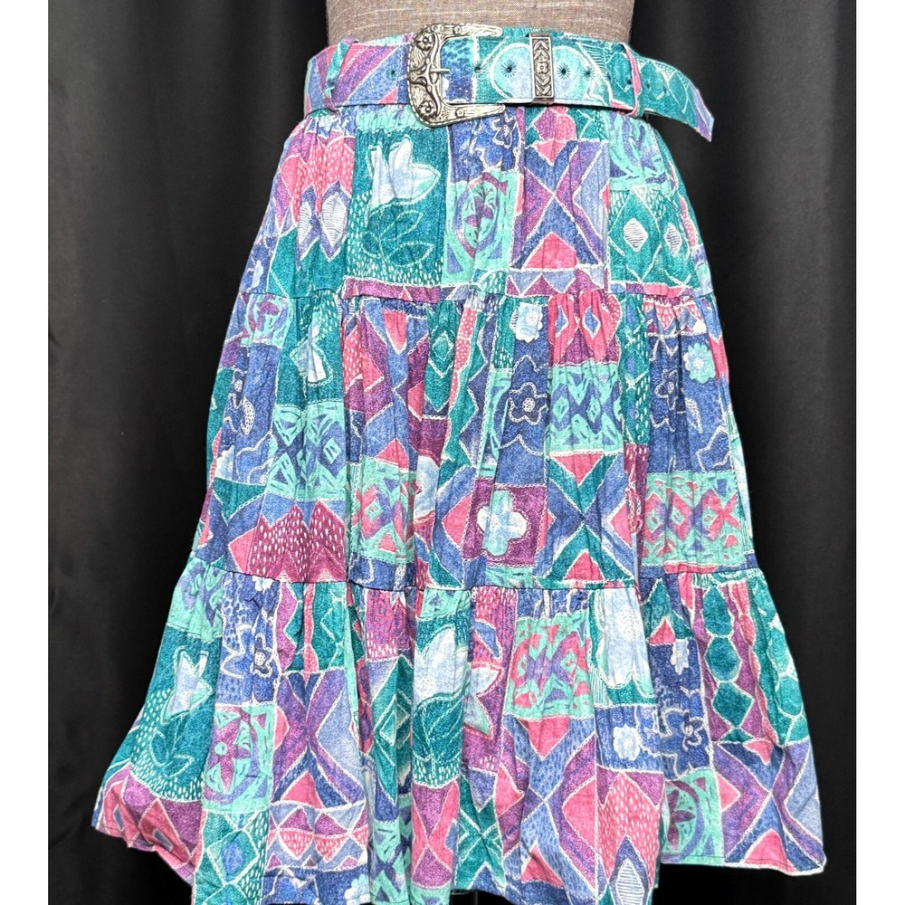 VTG 80s Roper Skirt Size S Multicolor Pleated Southwestern Country Square Dance